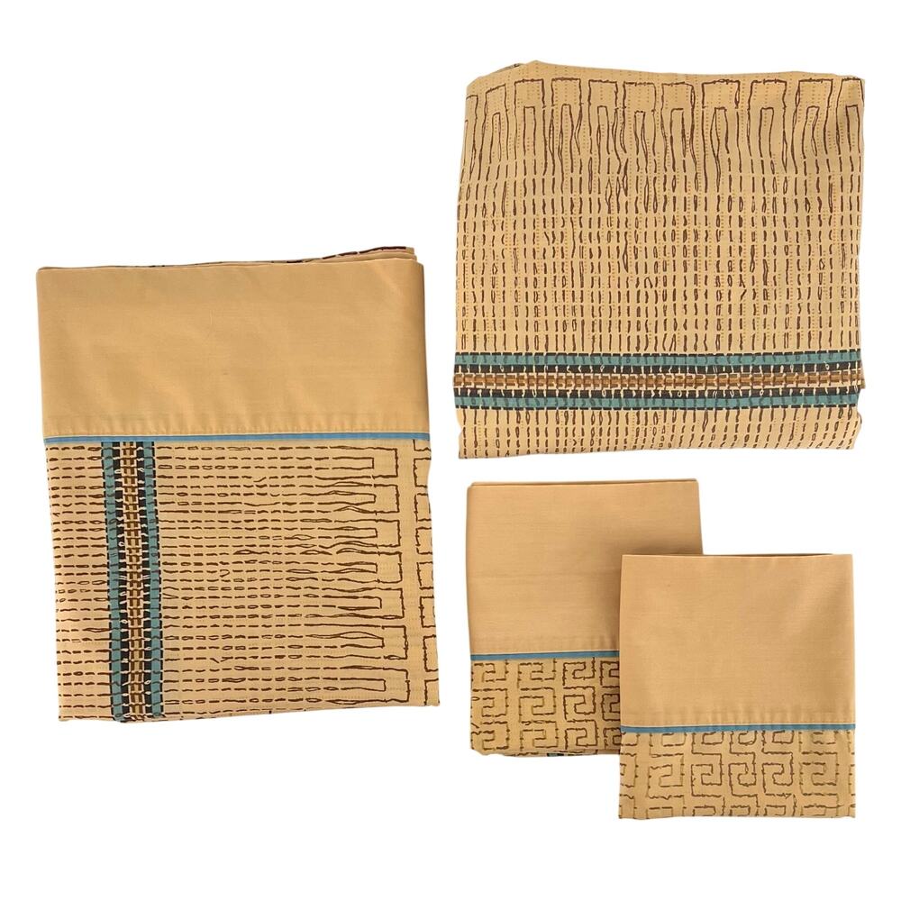 80s Artisanal Earth Tone Sheet Set 1980s Vintage Double Springmaid 4 Piece Set